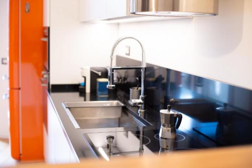 a kitchen with a stainless steel sink and a sink at Fleming Magnolia, confortevole open space in Rome