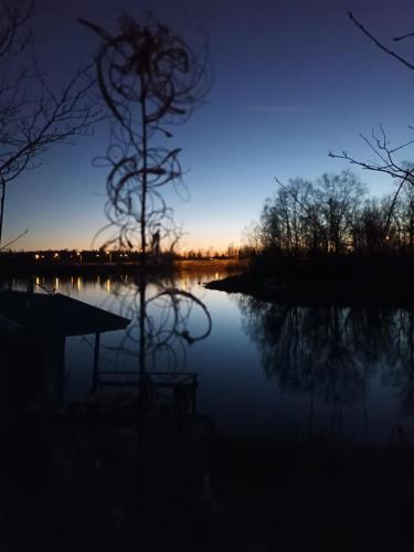 a view of a lake with a tree in the foreground at Camping Tornio in Tornio