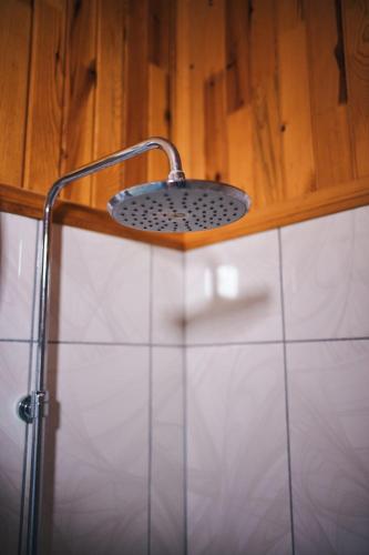 a shower head on a shelf in a bathroom at Leontopolis Apart Otel in Cıralı