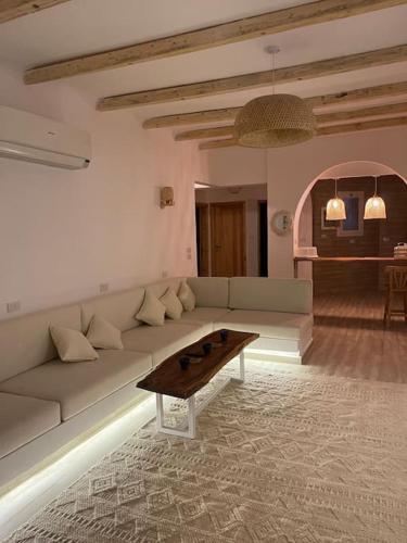 拉斯蘇德爾的住宿－La hacienda Luxurious chalet with sea view garden 805，带沙发和咖啡桌的客厅