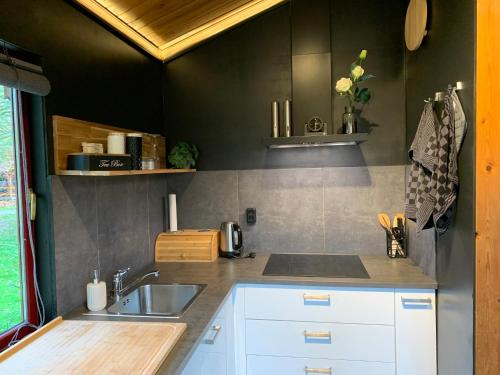 eine Küche mit einer Spüle und einer Arbeitsplatte in der Unterkunft Just Relax in Gramsbergen