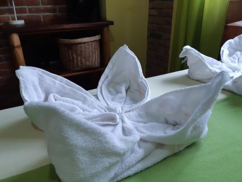 una toalla blanca sobre una mesa en Hurvínek en Montañita