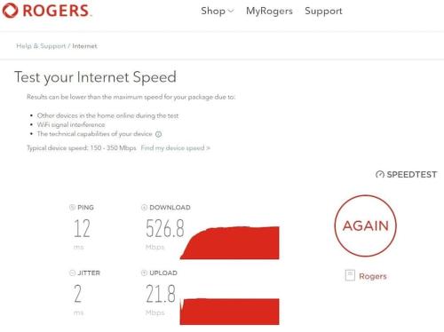 a screenshot of the internet speed page on a website at Top Floor of House in S Vaughan All to Yourself in Vaughan