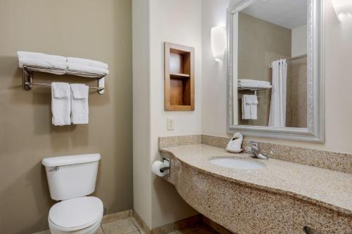 a bathroom with a toilet and a sink with a mirror at Best Western Plus Sweetwater Inn & Suites in Sweetwater