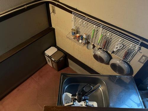 La cuisine est équipée d'un évier et d'un comptoir avec des brosses à dents. dans l'établissement 山水民宿, à Takayama