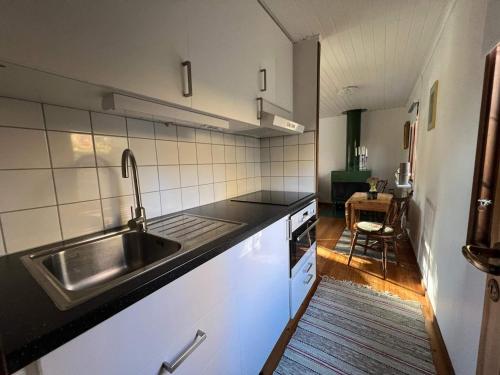 - une cuisine avec un évier et un comptoir dans l'établissement Holiday home Hillerstorp, à Hillerstorp