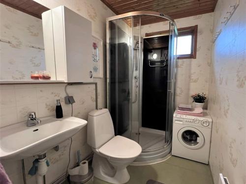 een badkamer met een toilet, een wastafel en een douche bij Holiday home Malmbäck II in Malmbäck