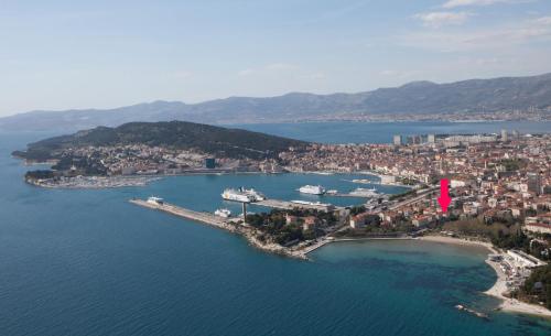 an aerial view of a harbor with boats in the water at Apartment Mario in Split