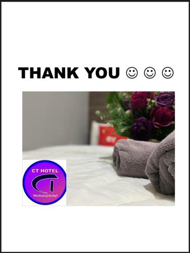 a screenshot of a text message with a picture of towels at Ct Hotel in Sitiawan