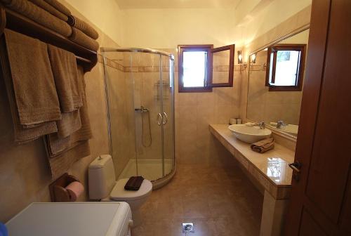 斯基亞索斯鎮的住宿－Eleni villaeri，带淋浴、卫生间和盥洗盆的浴室
