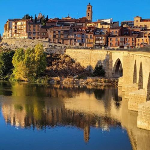 un puente sobre un río con edificios en el fondo en El apartamento de Andrea VUT-47-249, en Tordesillas