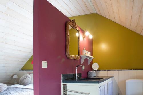 a bathroom with a sink and a mirror at Gîte les Mineurs in Zottegem