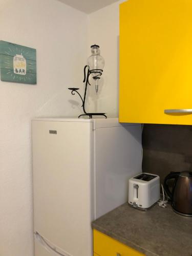 a white refrigerator with a lamp on top of it at Ritfa 4 in Heide