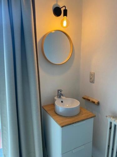 a bathroom with a sink and a mirror at Residentie Hippocampe in Wenduine