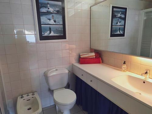 W łazience znajduje się toaleta, umywalka i lustro. w obiekcie Bandolpiedanleau w mieście Bandol
