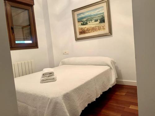 two beds in a room with a picture on the wall at Lotus (garaje y wifi) in Ávila