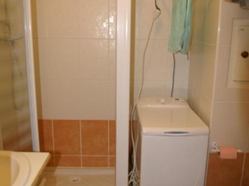 une salle de bain avec toilettes, douche et lavabo dans l'établissement Appartement cosy proche pistes avec balcon - FR-1-557A-12, à La Ferrière