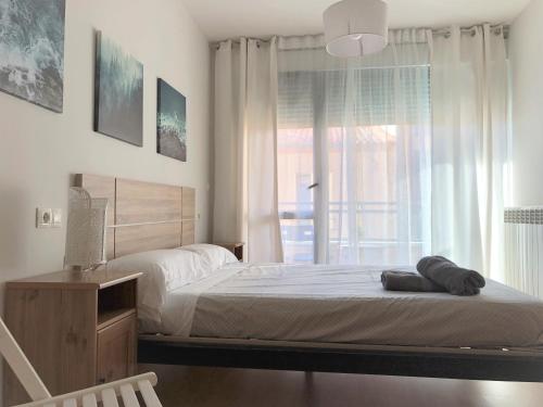 a bedroom with a large bed and a window at Apartamentos Ribera Navarra - Bardenas in Castejón