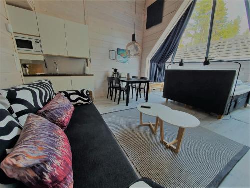 ein Wohnzimmer mit einem Sofa und einem TV in der Unterkunft Pyhä Igloos in Pyhätunturi