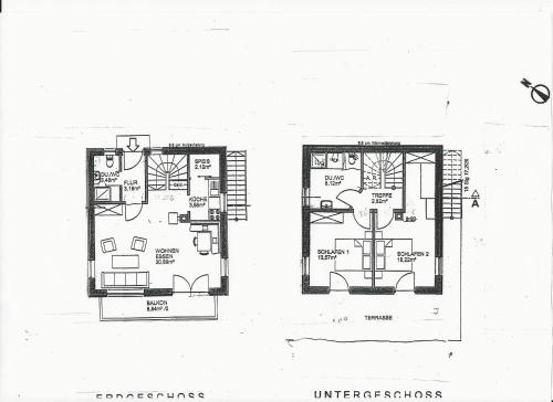 two floor plans of a house with at Hotel & Chalets Lampllehen in Marktschellenberg