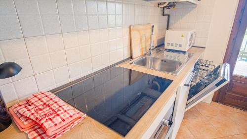 una pequeña cocina con fregadero y encimera en The House in the Vineyard - Italian Homing, en Manerba del Garda