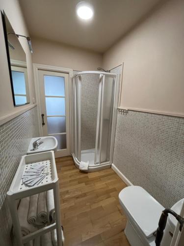 a bathroom with a shower and a sink at Apartamento Sebreñu 1 in Ribadesella