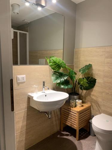 a bathroom with a sink and a toilet and a mirror at Mc - Piazza Mancini in Rome