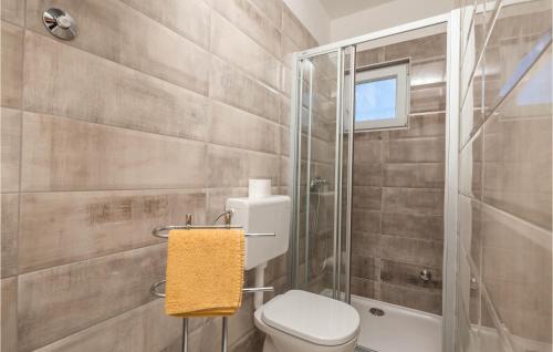 ein Bad mit einem WC und einer Glasdusche in der Unterkunft Stunning Apartment In Stara Novalja With Wifi in Stara Novalja