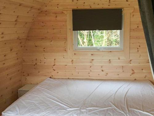 a bed in a wooden room with a window at Lavender - Uk41385 in Brixham