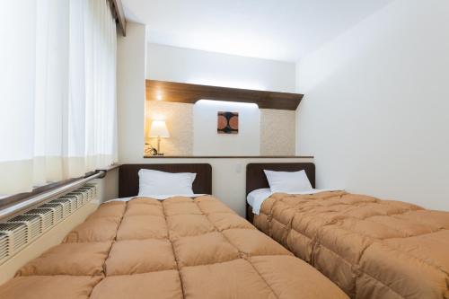 two beds sitting next to each other in a room at Shiga Kogen Olympic Hotel in Yamanouchi