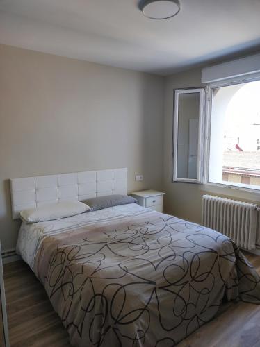 サラゴサにあるEmpresas parking gratisの大きなベッドと窓のある寝室