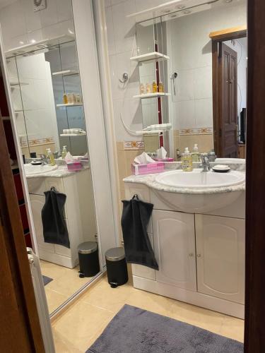 a bathroom with a sink and a mirror at Chambre d’hôte in Chailly-en-Bière