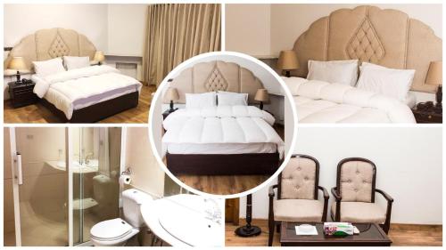 ein Hotelzimmer mit 2 Betten und einem Spiegel in der Unterkunft The Exclusive House in Peschawar