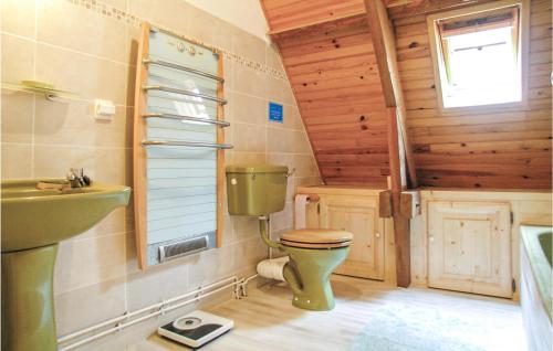 ein Badezimmer mit grünem WC und Waschbecken in der Unterkunft Amazing Home In Monpazier With 4 Bedrooms, Wifi And Private Swimming Pool in Monpazier