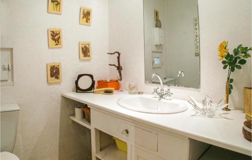 a bathroom with a sink and a mirror at Amazing Home In Czac With Outdoor Swimming Pool in Marcamps