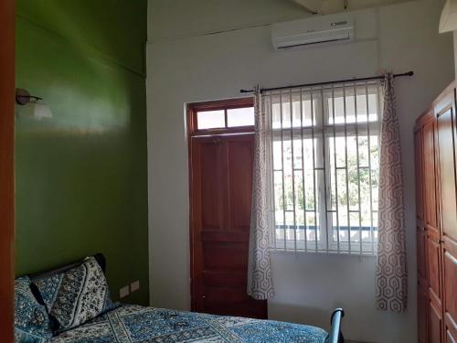 a bedroom with a window and a bed at Travellers Villa in Roseau