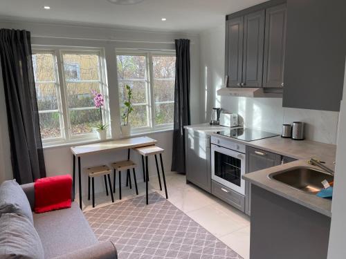 a kitchen with a couch and a table and a sink at The Studio apartment in Stockholm