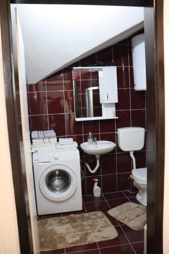 a bathroom with a washing machine and a sink at Frile Apartments in Nikšić