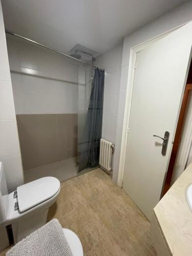 a bathroom with a toilet and a shower at Puro Centro in Escaldes-Engordany