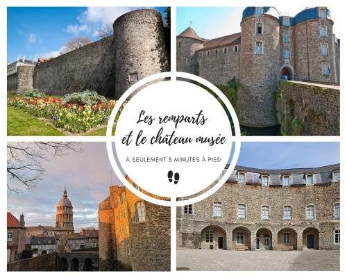 a collage of photos of a castle at Chambres d'Hôtes Au coin du spa in Boulogne-sur-Mer
