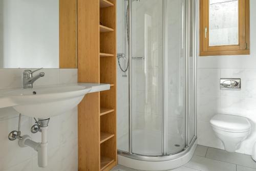 ベットマーアルプにあるSunnenstrahl EGのバスルーム(シャワー、洗面台、トイレ付)