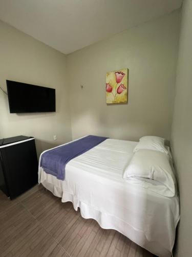 a bedroom with a bed and a flat screen tv at Pousada da Celma in Fortaleza