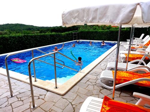 - un groupe de personnes se baignant dans une piscine dans l'établissement Apartments Bakša, à Kanfanar