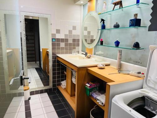 een badkamer met een wastafel en een spiegel bij Paradise in Le Gosier