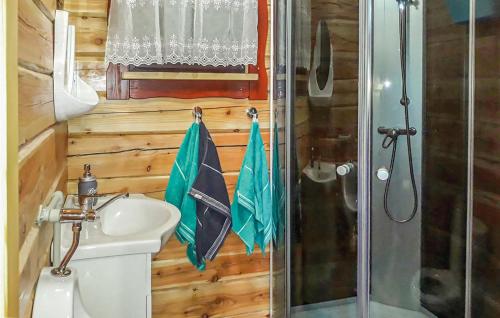 OsiekにあるAwesome Home In Osiek With Kitchenetteのバスルーム(トイレ、洗面台、シャワー付)