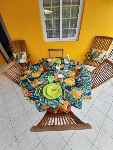 a table with a plate of food on top of it at Villa Campêche in Bouillante