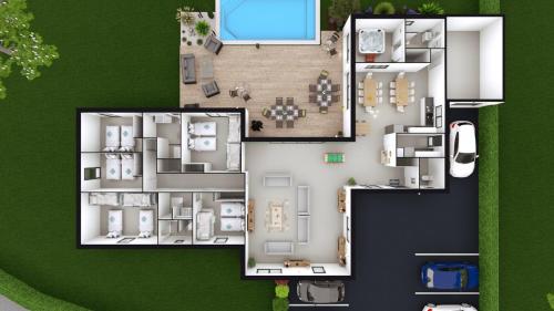 a floor plan of a house at Villa de Groupe avec Piscine, Jacuzzi et Vue Nature in Pierric