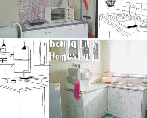 a kitchen with a refrigerator and a microwave at Bonda Lilik Homestay in Klang