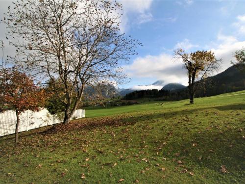 a field with a fence and trees in a field at Chalet Amberg by Interhome in Schwoich