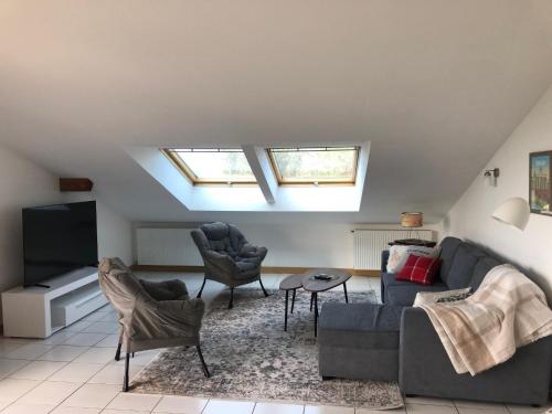 un salon avec un canapé et une télévision dans l'établissement MALIBAIX, à Aix-les-Bains